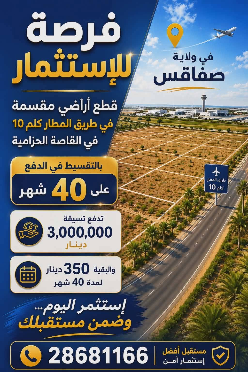 قطع أرض مقسمة في طريق المطار كلم 10