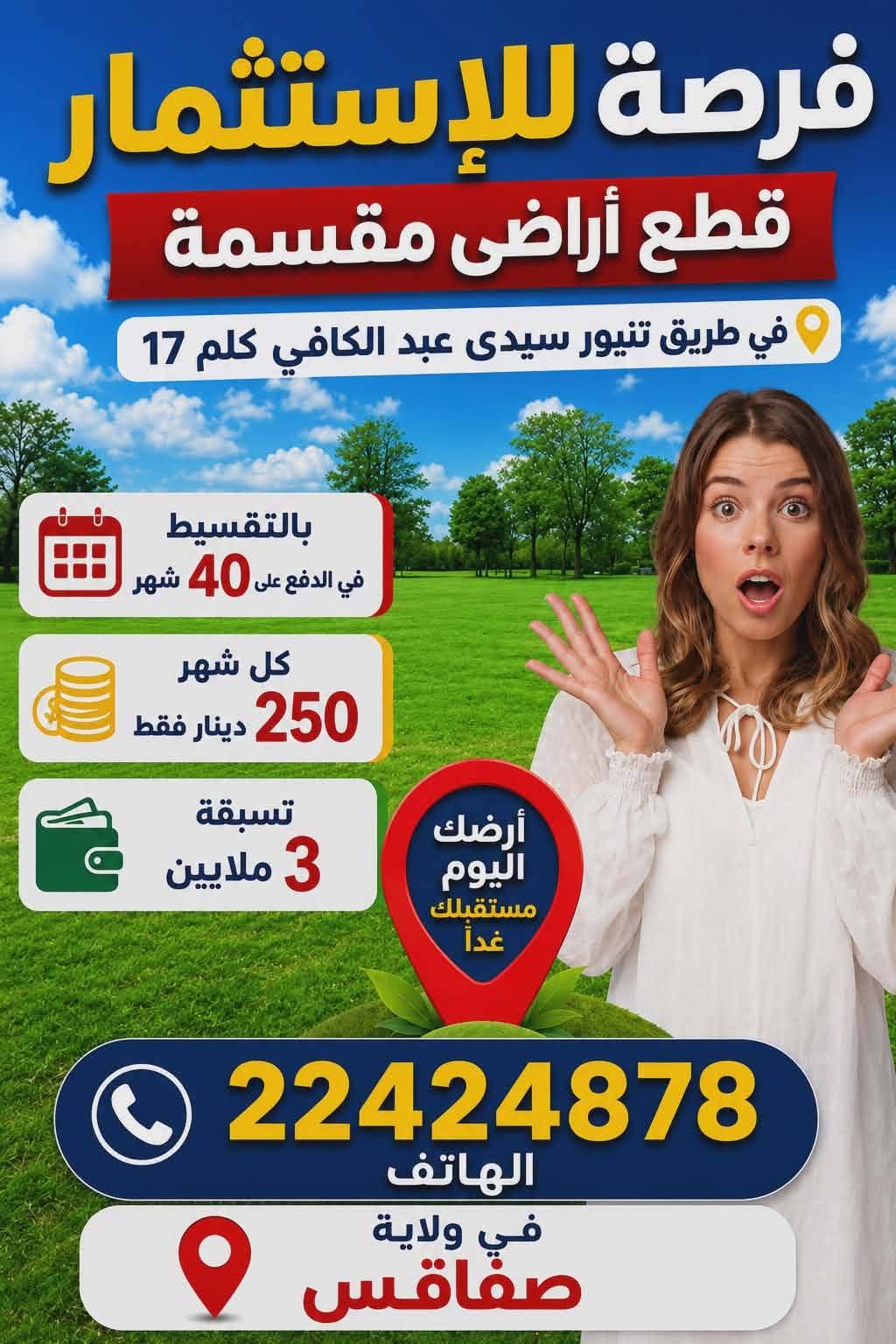 فرصة للإستثمار قطع اراض في طريق تنيور كلم سيدى عبد الكافى كلم17 